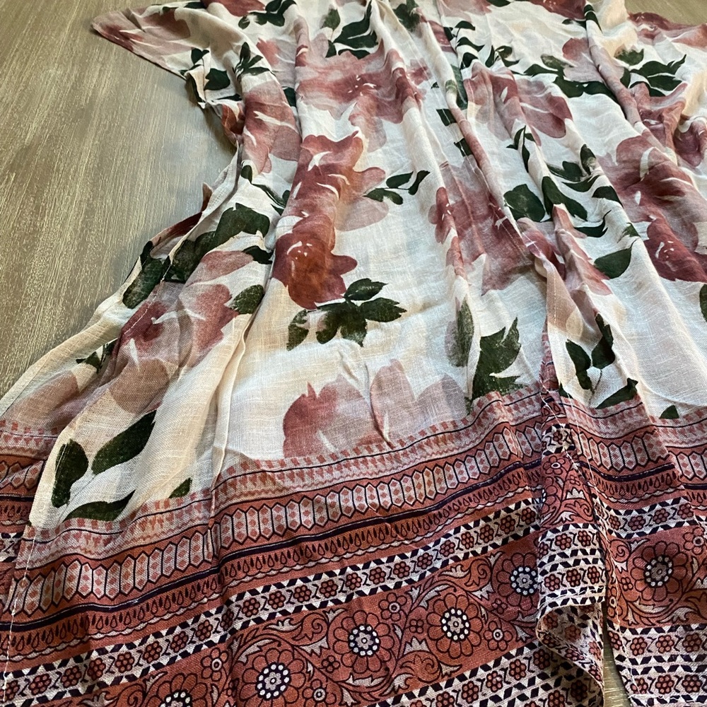 NALINI Women’s White Pink/Purple Floral Long Kimono Boho Beach Cover-up - Picture 9 of 12